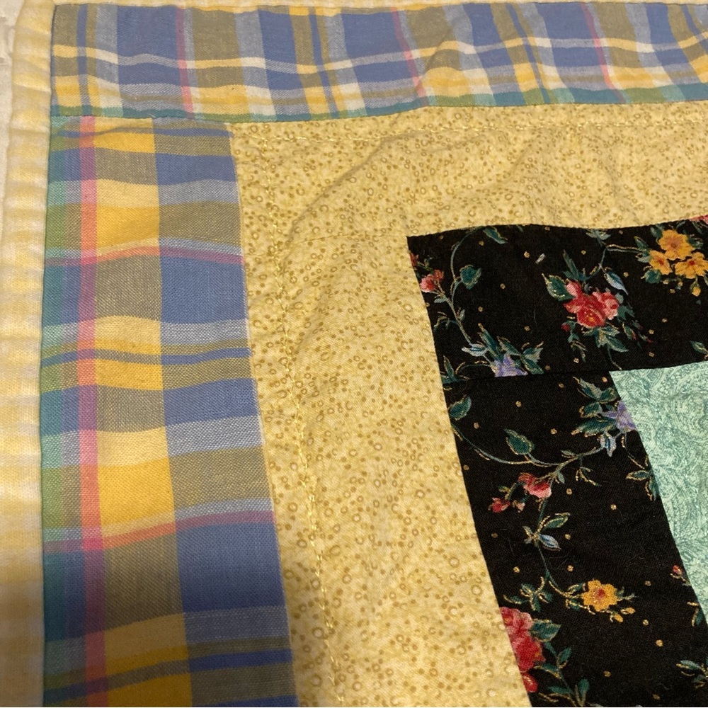 Handmade GEOMETRIC SQUARES Abstract Throw Blanket Quilt 46 x 46 inches - Picture 6 of 12